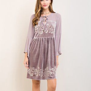 Velvet Embroidered Babydoll Dress